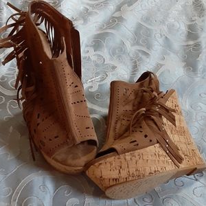 Cork Heeled Open Toe & Open Heel Shoe